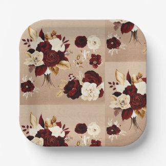 Gold and Burgundy Paper Plate