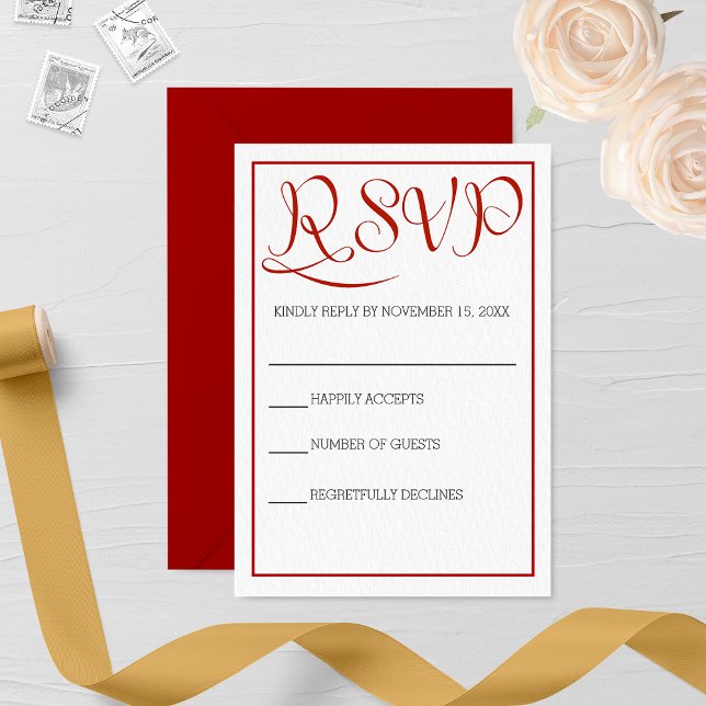 Gold and Burgundy Plaid Wedding RSVP Card (Creator Uploaded)