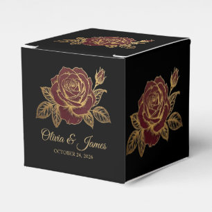 Gold and Burgundy Rose Moody Dark Romance Wedding  Favour Box