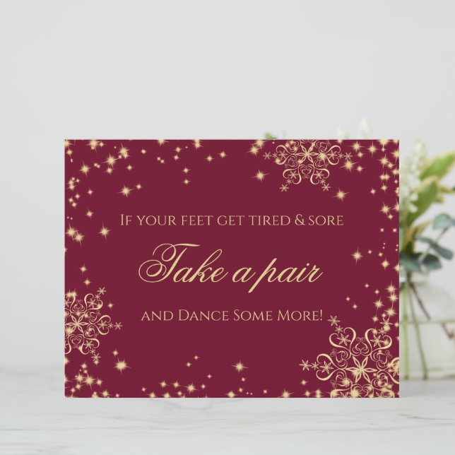 Gold and Burgundy Snowflakes Editable Signage (Standing Front)
