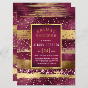 Gold and burgundy strokes wedding bridal shower invitation