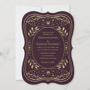 Gold And Burgundy Vintage Tarot Gothic Wedding Invitation