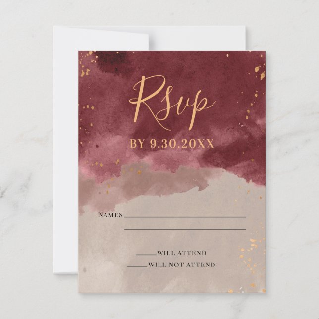 Gold and Burgundy Watercolor RSVP Card (Front)