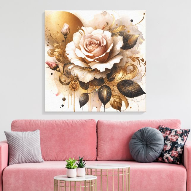 Gold and Cashmere Rose Canvas Print (Insitu(LivingRoom))