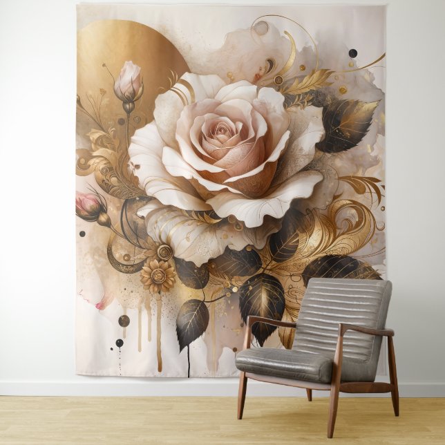 Gold and Cashmere Rose Tapestry (In Situ)