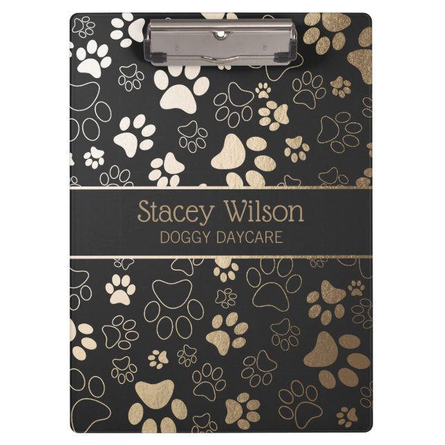 Gold And Charcoal Paw Print Pattern Clipboard (Front)