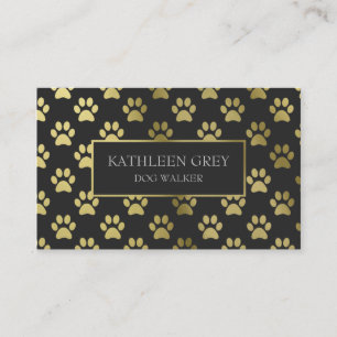 Gold And Charcoal Paw Print Pattern   Dog Walker Business Card