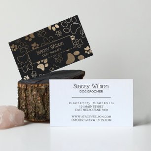 Gold And Charcoal Pet Salon Paw Print Business Card