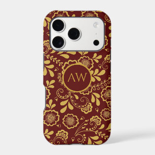 Gold and Cherry Red Victorian Floral Lace Monogram