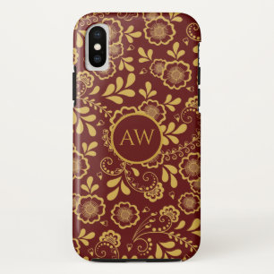Gold and Cherry Red Victorian Floral Lace Monogram Case-Mate iPhone Case