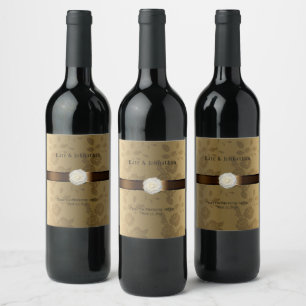 Gold and Chocolate Brown Wedding Wine Label