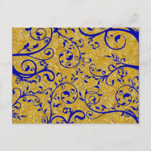 gold and cobalt brocade invitation postcard