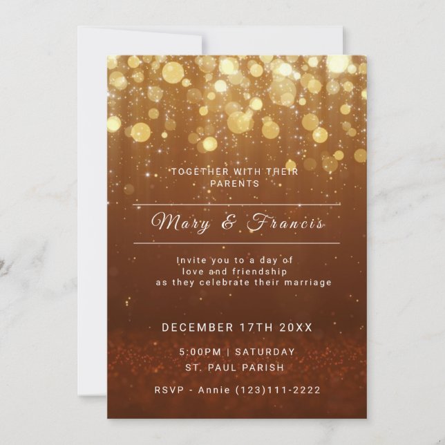 Gold and Copper Lights and Glitter Wedding  Invitation (Front)