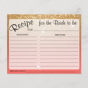 Gold and Coral Bride to Be Recipe Card