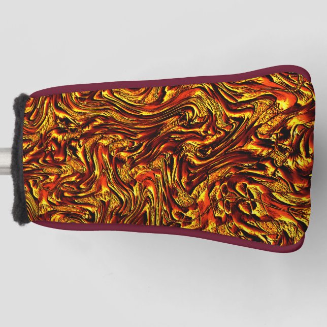 Gold and coral or vivid red texture golf head cover (Front)