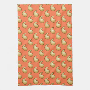 Gold and coral orange paisley tea towel