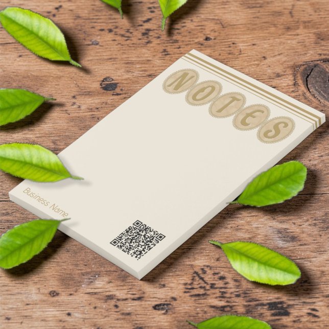 Gold And Cream Fancy Business Circle Notepad (Promote your business with these gorgeous golden hues. QR Code for quick access. )