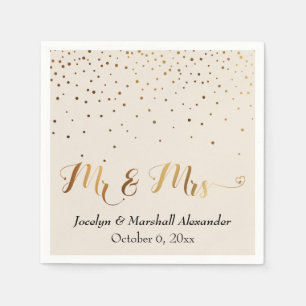 Gold and Cream Mr & Mrs Heart Script Confetti Napkin