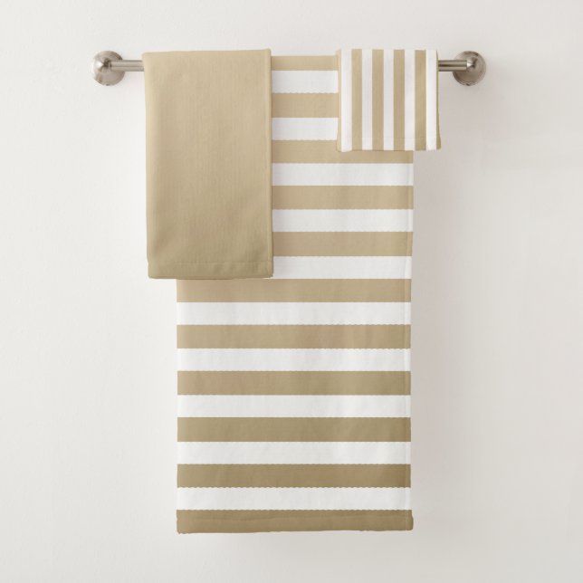 Gold and cream stripe pattern bath towel set (Insitu)