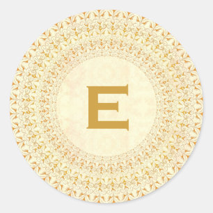 Gold and Cream Vintage Curlicue Monogram V27 Classic Round Sticker