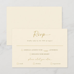 Gold and Cream Wedding Modern Handwriting Reply RSVP Card