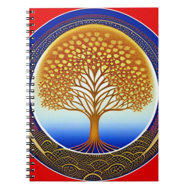 Gold and Cyan Tree of Life  Notebook (Front)