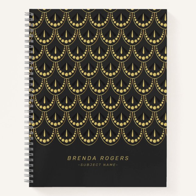 Gold and dar-grey art-deco geometric pattern notebook (Front)