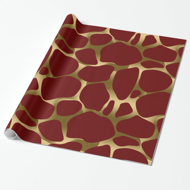 Gold And Dar-red Abstract Leopard Pattern Wrapping Paper (Unrolled)