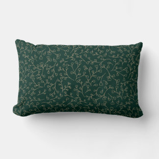 Gold and Dark Emerald Green Botanical Vine Pattern Lumbar Cushion