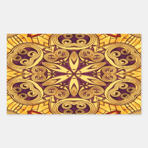 Gold and dark rose festive stained glass rectangular sticker