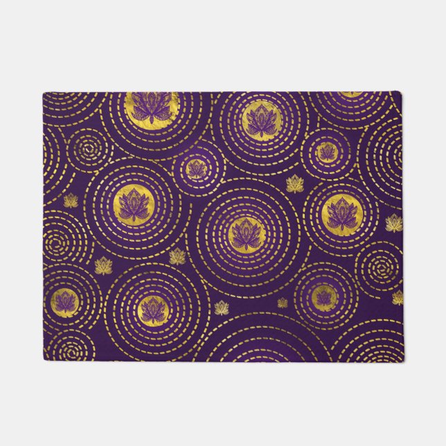 Gold and deep purple Lotus Flower Doormat (Front)