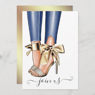 Gold and Denim Fashionista Bachelorette Invitation