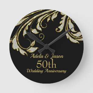 Gold And Diamonds Swirl Round Clock