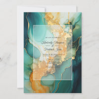 Gold and Emerald Alcohol Ink Wedding