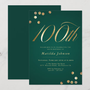 Gold and Emerald Green 100th Birthday Invitation