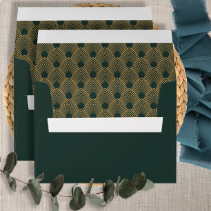 Gold and Emerald Green Art Deco Pattern Envelope