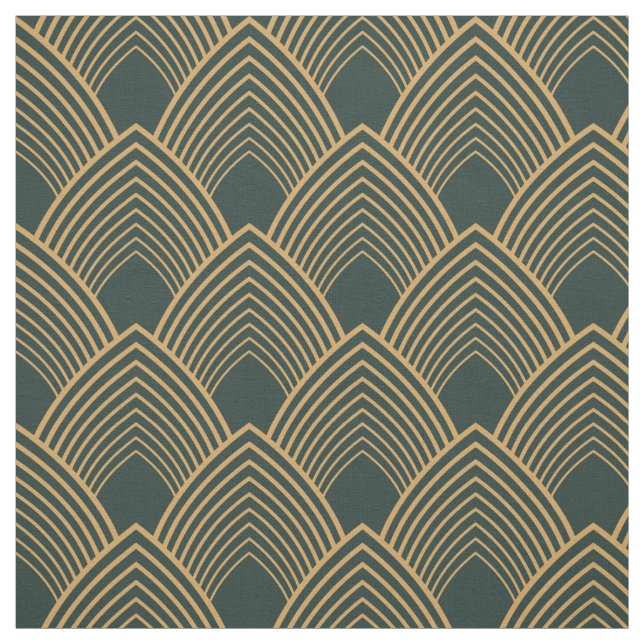 Gold and Emerald Green Art Deco Pattern    Fabric (Swatch)