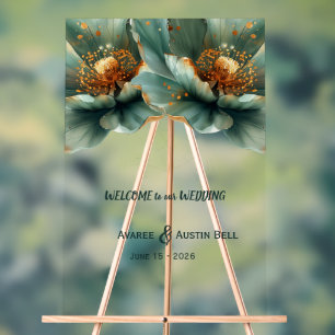 Gold and Emerald Green Poppy Acrylic Sign