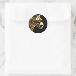 Gold And Emerald Jaguar Design, Classic Round Sticker