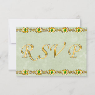 Gold and Emerald Jewel Wedding RSVP Card