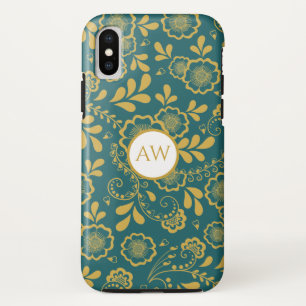 Gold and Emerald Victorain Lace Monogram Case-Mate iPhone Case