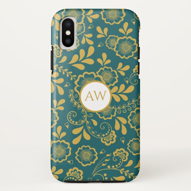 Gold and Emerald Victorain Lace Monogram Case-Mate iPhone Case (Back)