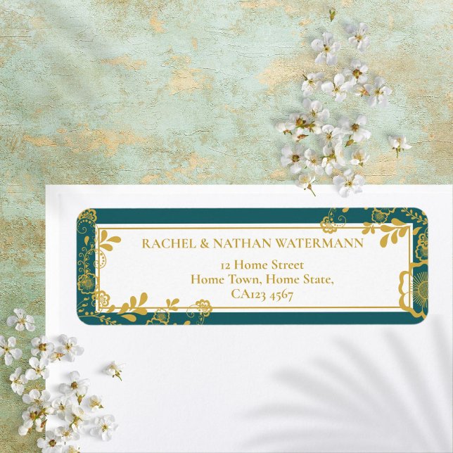 Gold and Emerald Victorian Floral Lace Address (Gold and Emerald Victorian Floral Lace Address Label)