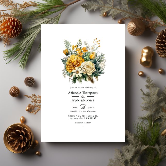 Gold and Evergreen Floral Fall Wedding Invitation (Creator Uploaded)