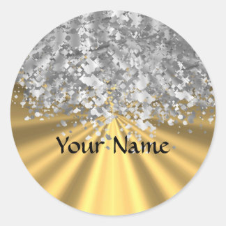 Gold and faux glitter personalised classic round sticker