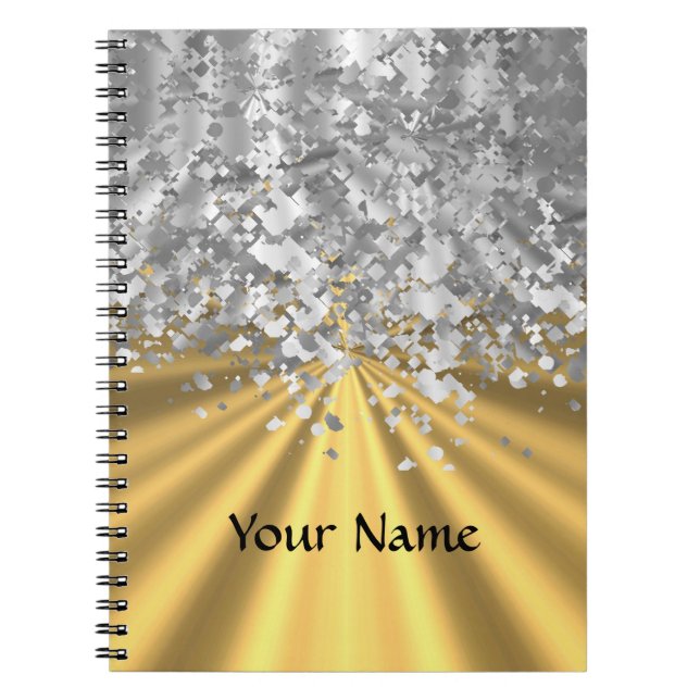 Gold and faux glitter personalised spiral notebook (Front)