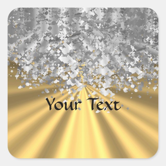 Gold and faux glitter personalised square sticker (Front)