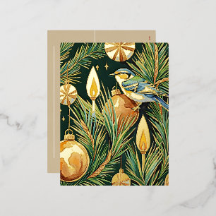 Gold and Flame Botanical Winter Garden Christmas Foil Holiday Postcard