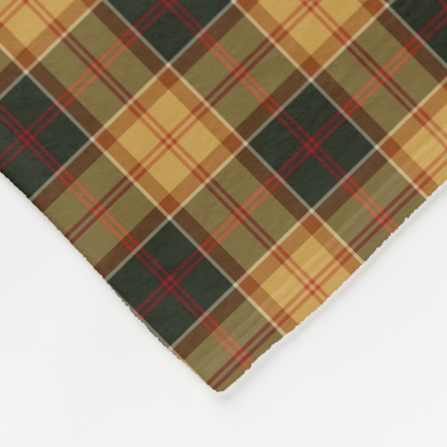 Gold and Forest Green Rustic Plaid Fleece Blanket (Corner)