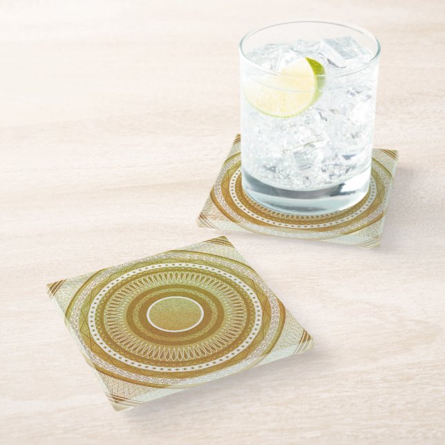 Gold and Glitter Mandala Glass Coaster (Angled)